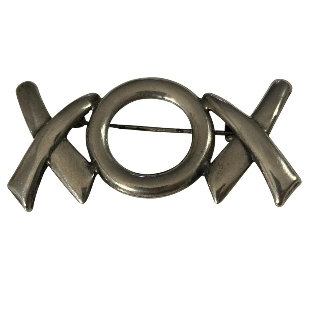 XOX Brooch Pin Sterling Silver 925 Hugs Kisses Vintage Love Gift Anniversary 2